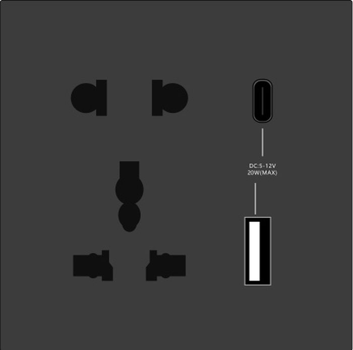 Socket + USB + 20W Type-C